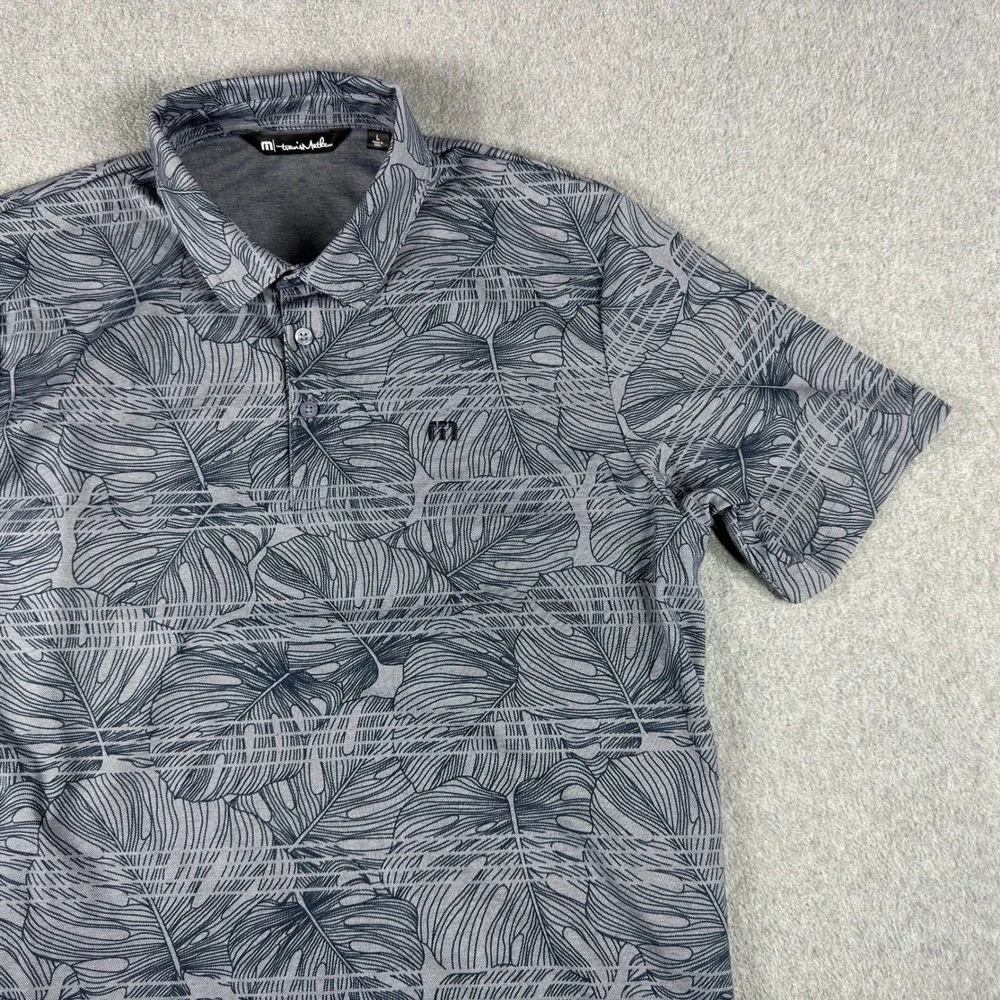 Travis Mathew Polo Shirt Mens L Blue Navy Floral Performance Pima Cotton - Picture 1 of 6